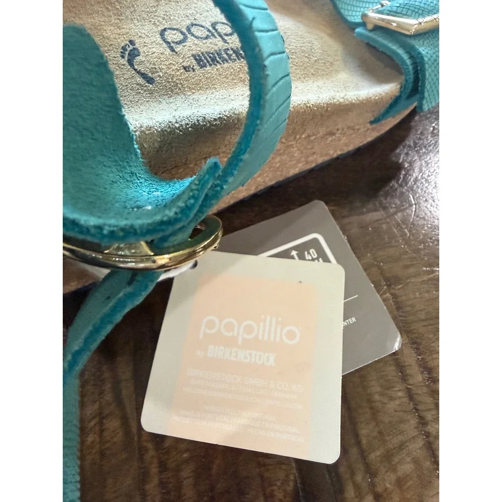 Papillio by Birkenstock Lana Teal Blue Snakeskin Embossed Wedge Sandals‎ Size 41